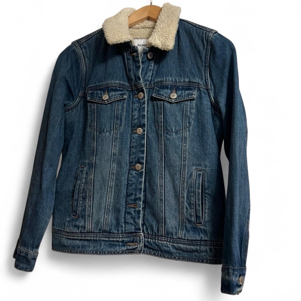 Old Navy Blue Denim Jacket with Cream Sherpa Collar
